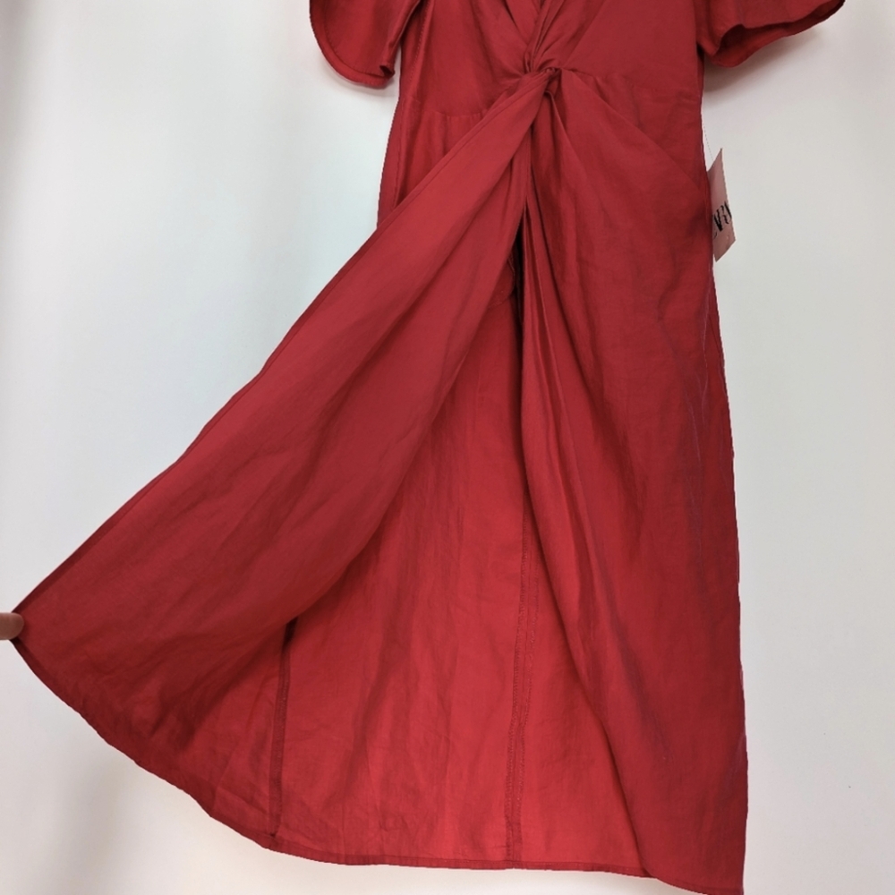 NWT Zara Midi Dress Sarong Style Twist Front Plunging Neckline Pockets Beachy L - Picture 7 of 17